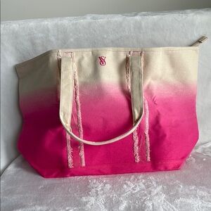 Victoria's Secret Pink and Cream Canvas Tote Bag